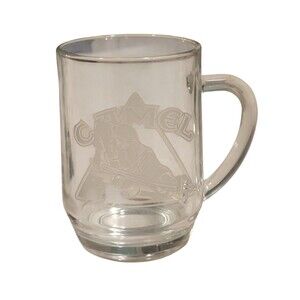 Vintage Joe Camel Etched Glass Beer Mug 1991 Iconic Cigarettes Pool Table